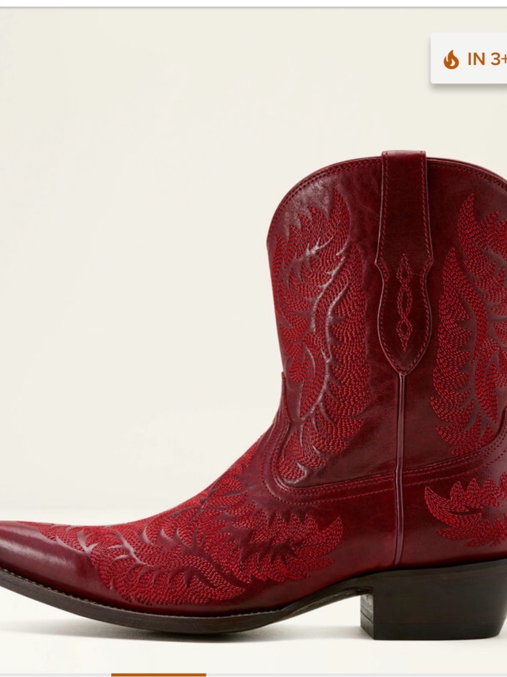 Ariat Red Embroidered Western Ankle Boot - Picture 2 of 3